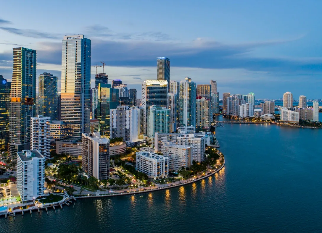 Miami seascape and skyline, including the contemporary art museum
