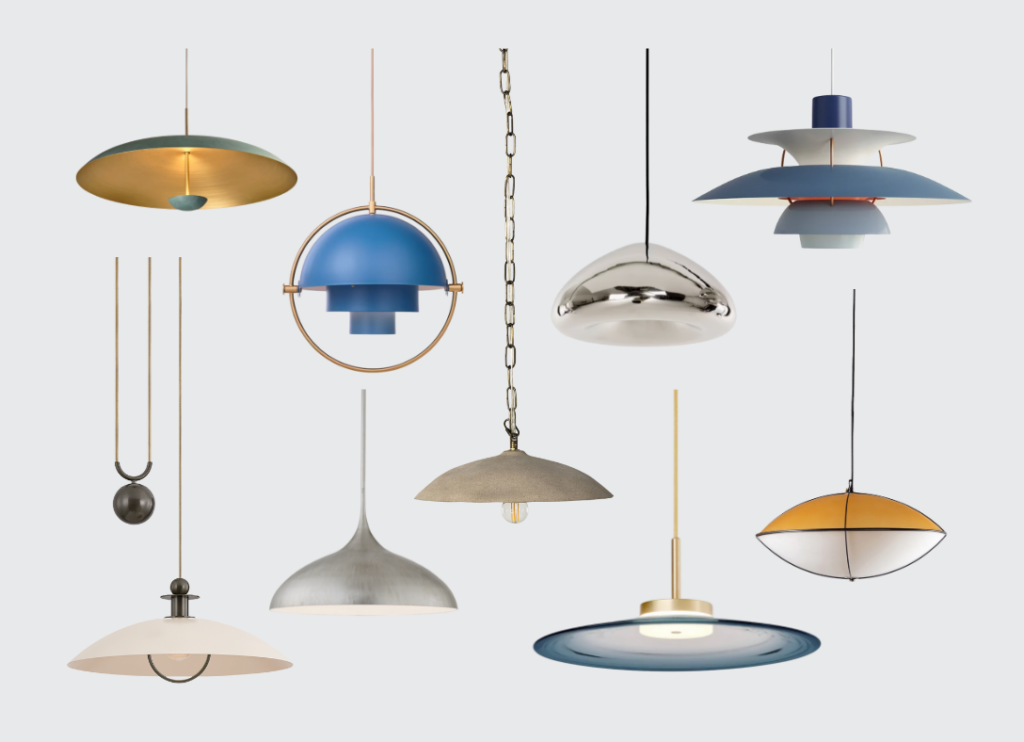 a collection of domed pendant lights